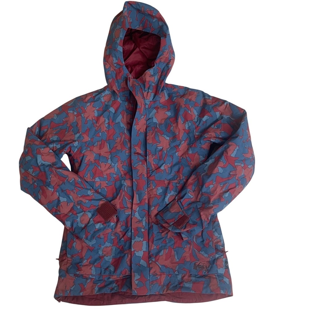 REI Co-op Women XS Blue Burgundy Geometric Abstract Hooded Insulated Jacket F/23